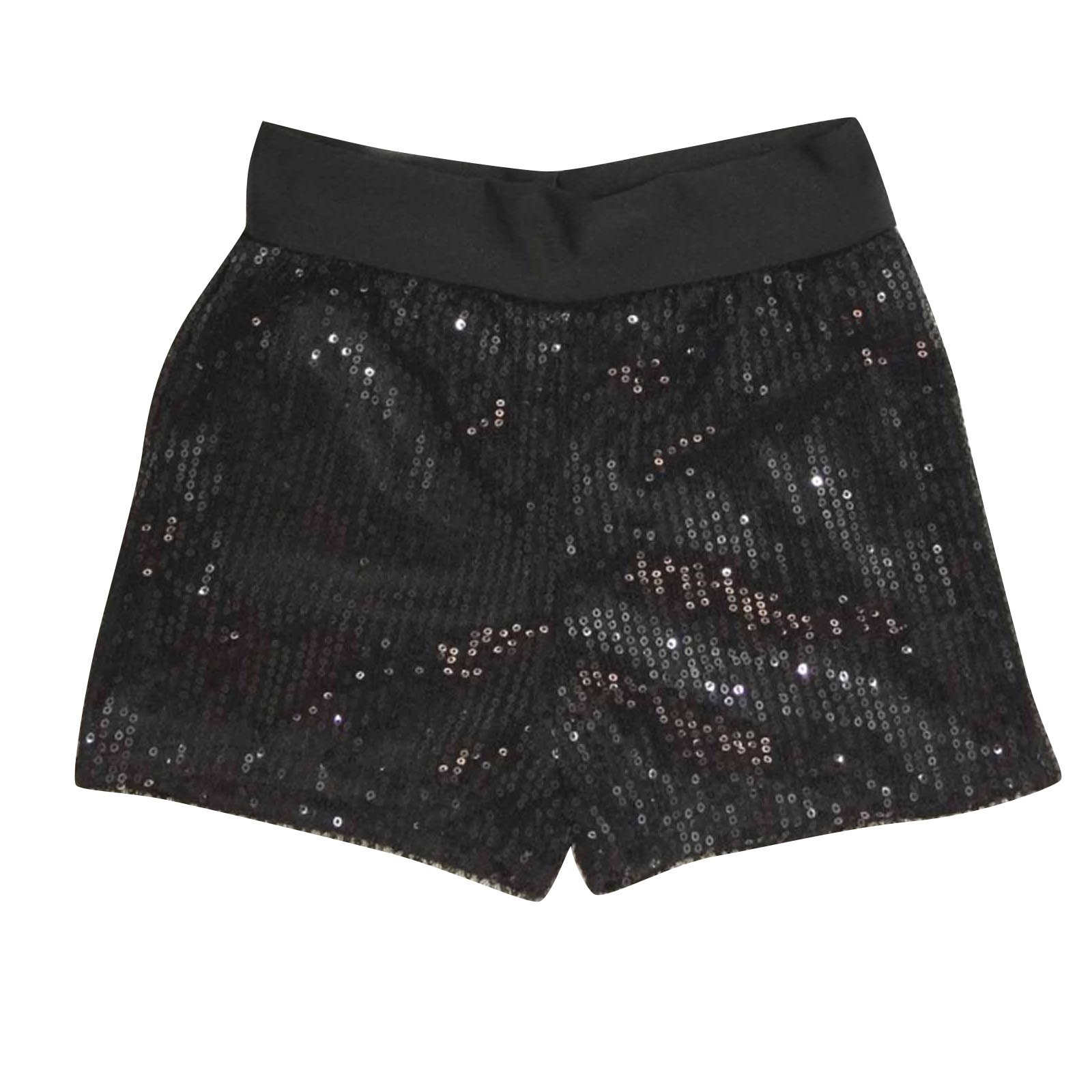 ZACPNCV Boys Girls Sparkly Sequin Shorts Elastic Waist Glitter Party Dance Short Pants Black 3-4 Years
